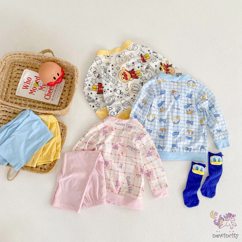 Bộ Áo Cardigan Tay Dài Cài Nút + Quần Dài In Họa Tiết Hoạt Hình Phong Cách Hàn Quốc Thời Trang Mùa Thu Cho Bé Trai Và Gái