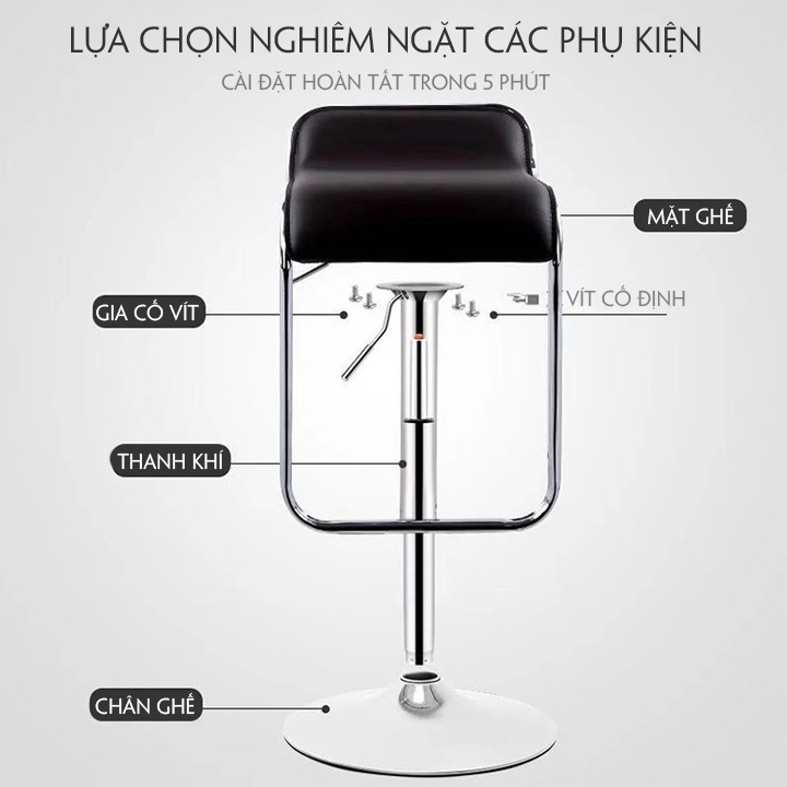 Ghế quầy bar nâng hạ xoay 360 độ mặt ghế da chất liệu inox