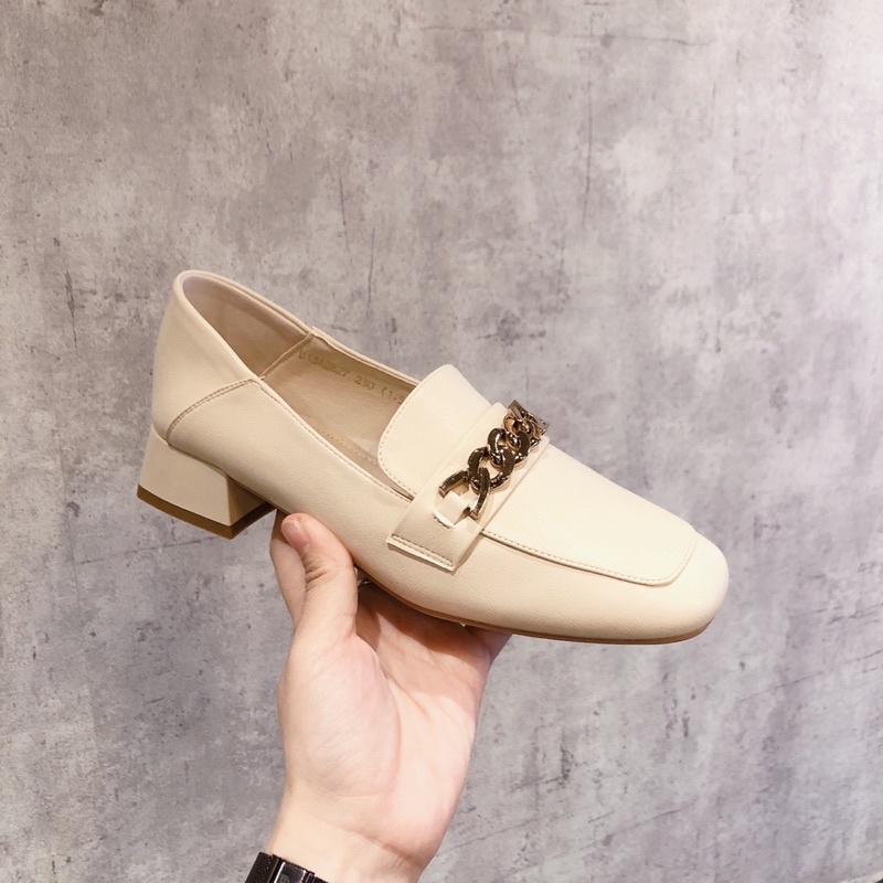 Giày Moca Mũi Vuông Phối Dây Xích Vàng Da Mềm Hàng Đẹp Loại 1