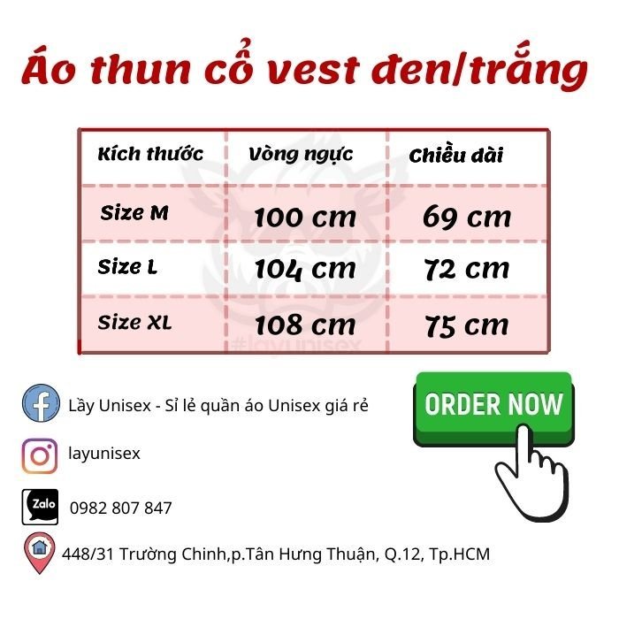 Áo thun nam trơn cổ vest trắng đen unisex- áo thun cổ Danton nam