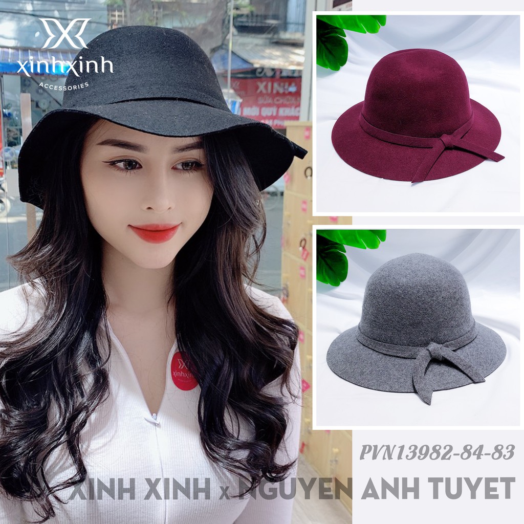 Mũ gaucho , mũ vành tròn dạ nữ đai nơ nữ tính - Xinh Xinh Accessories