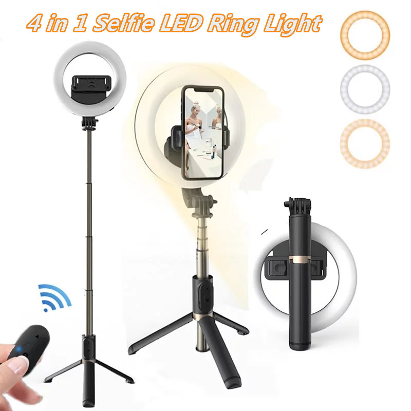 Gậy Chụp Ảnh Selfie 4 Trong 1 Có Đèn Led Kết Nối Bluetooth Kèm Điều Khiển Từ Xa