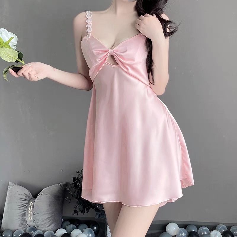 LL2556 - &lt;Đen/Hồng/Xanh&gt; Váy Ngủ Baby Thắt Nơ Gợi Cảm Cho Nữ