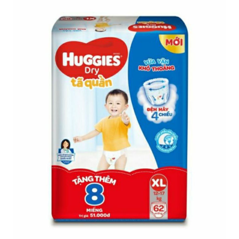 [ Mẫu mới] Tã quần Huggies Dry Super Jumbo M74/L68/XL62/XXL56