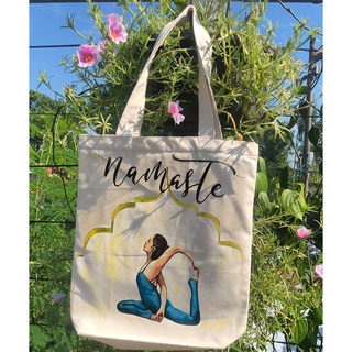 Túi  Tote Vải Canvas Mềm Vẽ Tay Phong Cách Hàn Quốc Đeo Vai Có Ngăn Khoá Kéo -Túi Tote Cho Người Yêu Yoga
