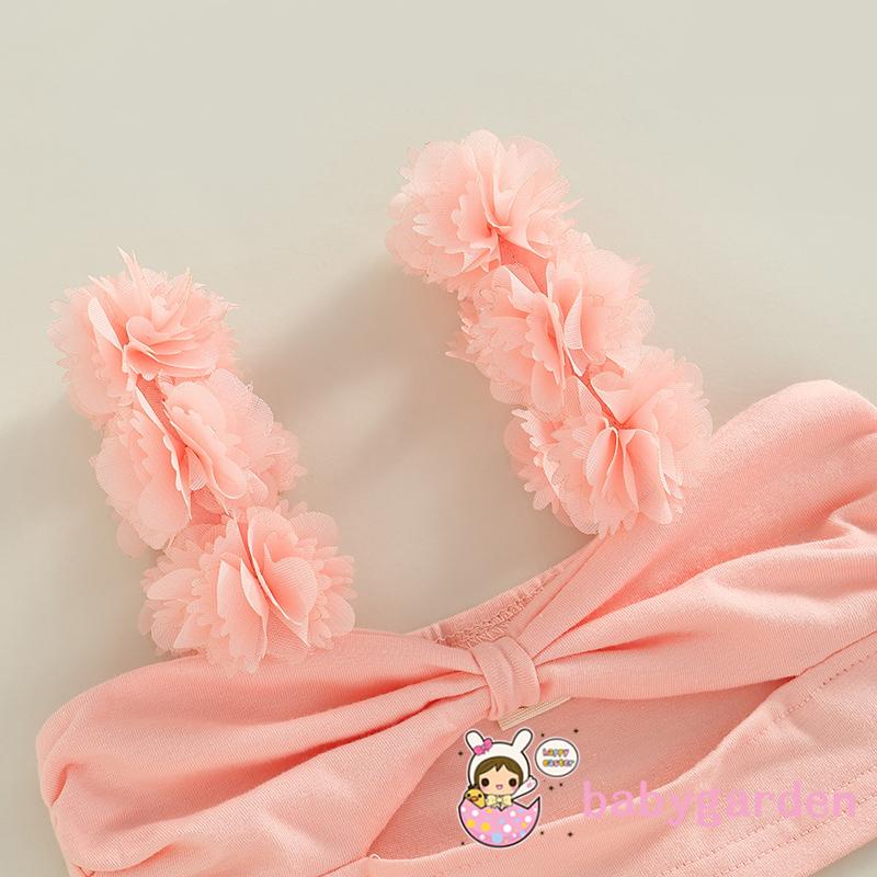 Bộ Áo Không Tay Màu Trơn + Quần Dài Ống Loe In Hoa Thời Trang Mùa Hè Cho Bé Gái 1-6 Tuổi