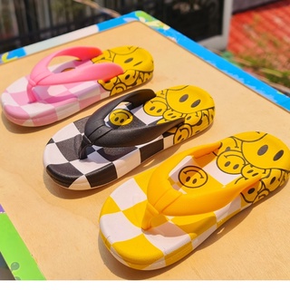 Dép kẹp cao su mềm hình mặt cười caro cho bé trai bé gái