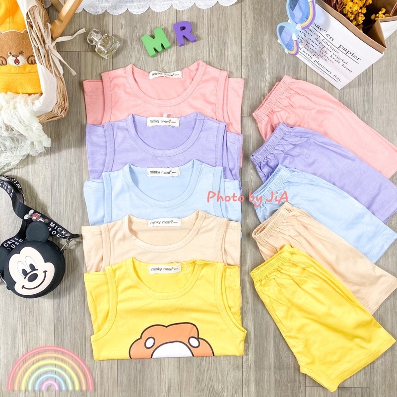 Bộ ba lỗ thun lạnh minkymom in hình thú cho bé