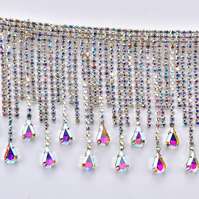 Chuỗi Hạt Thủy Tinh Tua Rua 45cm Đính Đá Pha Lê Dành Cho Trang Trí Váy Cưới