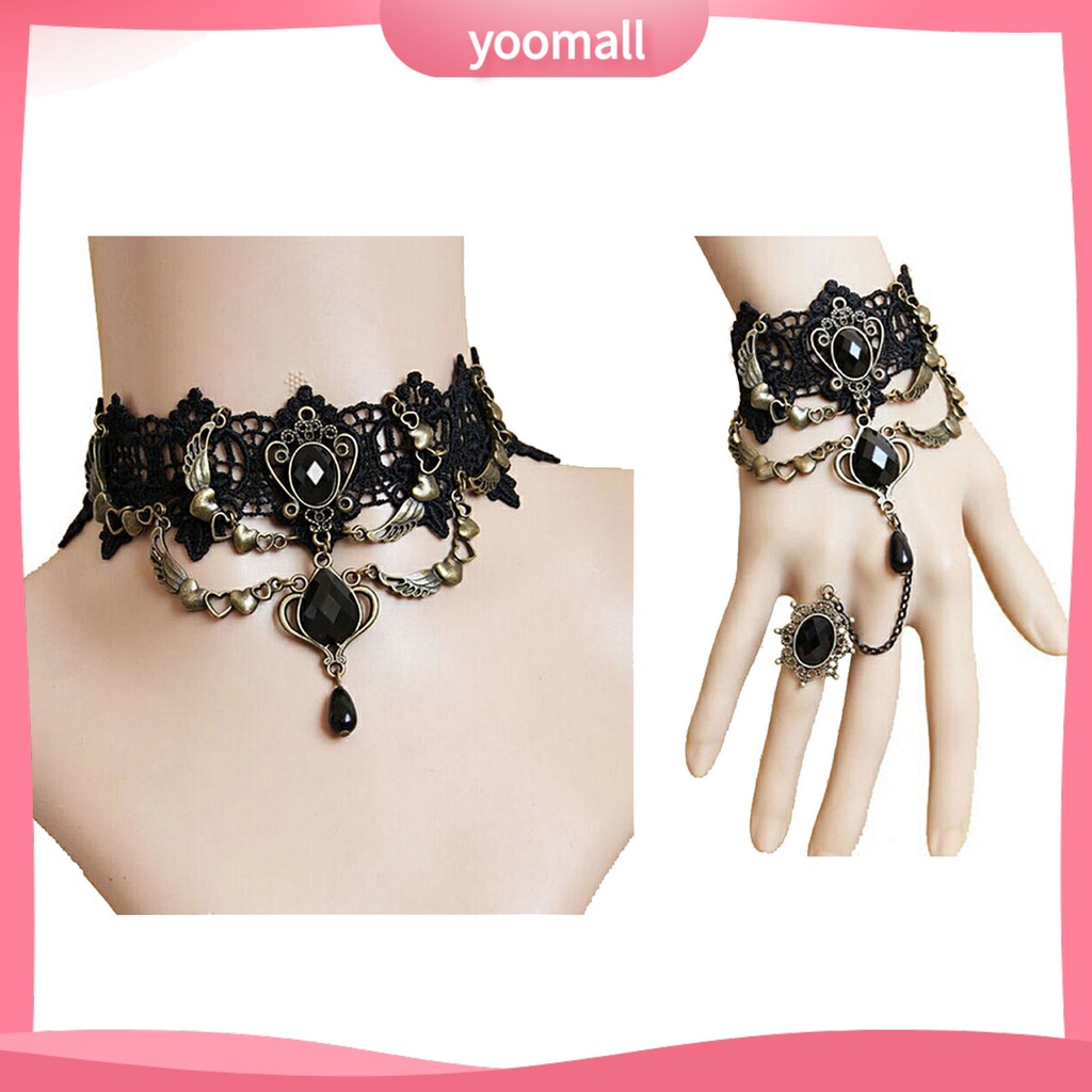 Trang Sức Vòng Tay/Vòng Tay Bằng Ren Màu Đen Đính Đá Quý Nhân Tạo Phong Cách Gothic Punk Dành Cho Nữ