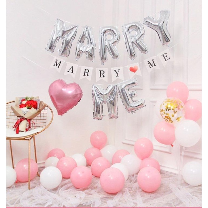 Set bong bóng trang trí MARRY ME cầu hôn đơn giản thuận tiện, trang trí dễ dàng