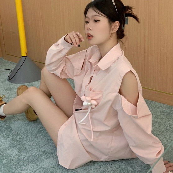 ZHELIHANGFEI Áo Sơ Mi Nữ Tay Dài Hở Vai Thời Trang Cá Tính