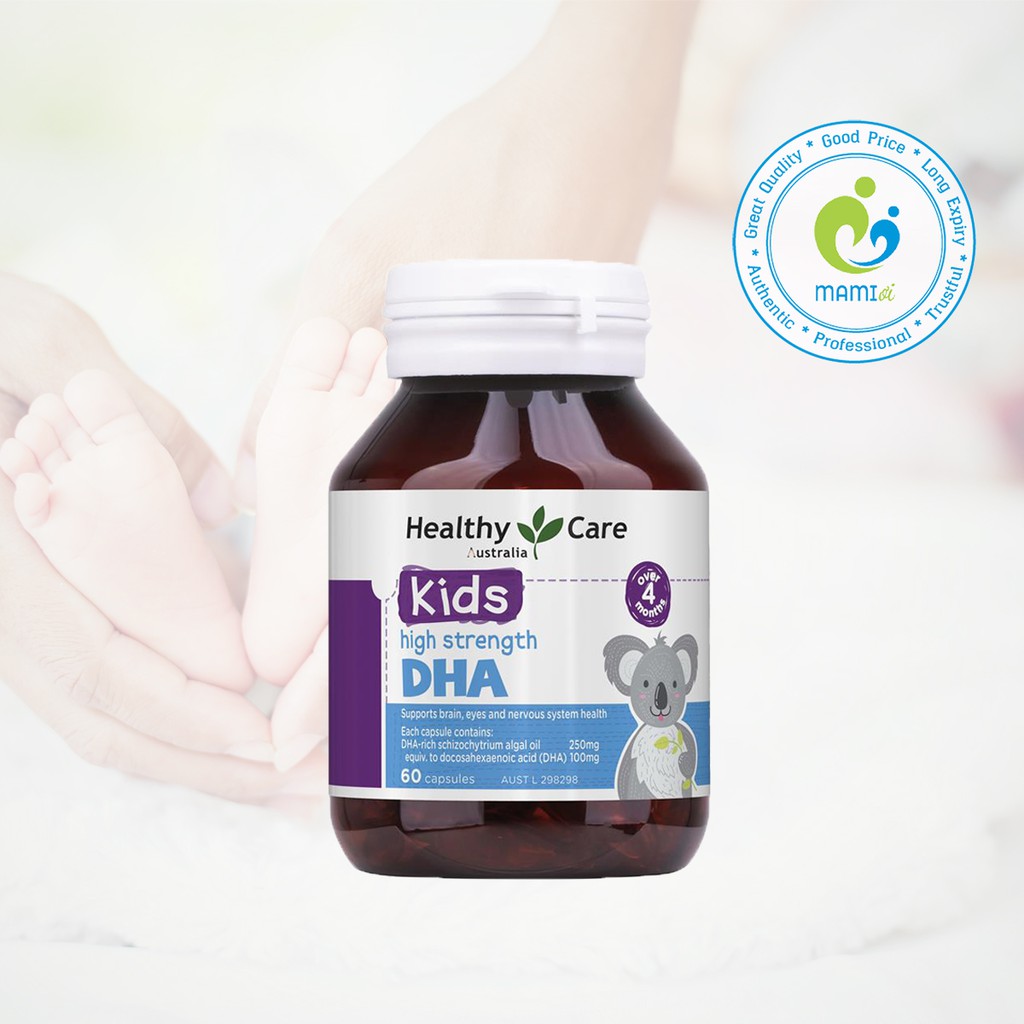 Viên uống DHA (60v) bổ sung omega-3 cho trí não bé từ 4 tháng tuối Healthy Care Kids High Strength DHA, Úc