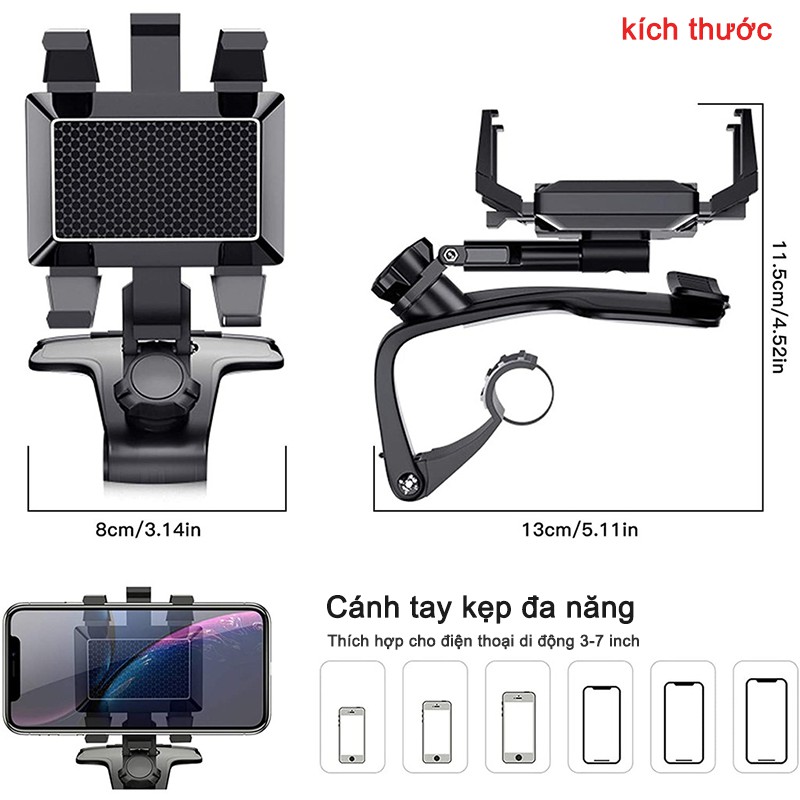 1200°car mobile phone holder, 360°rotating adjustable spring clip multifunctional mobile phone holder, suitable for 4 to 7 inches