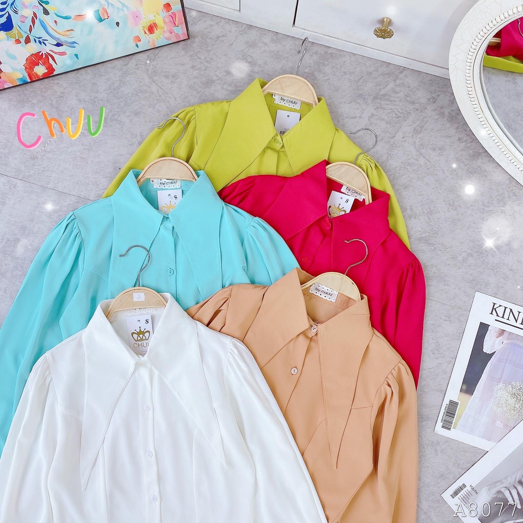 Áo sơ mi nữ tay phồng công sở cổ nhọn CHUU A8077