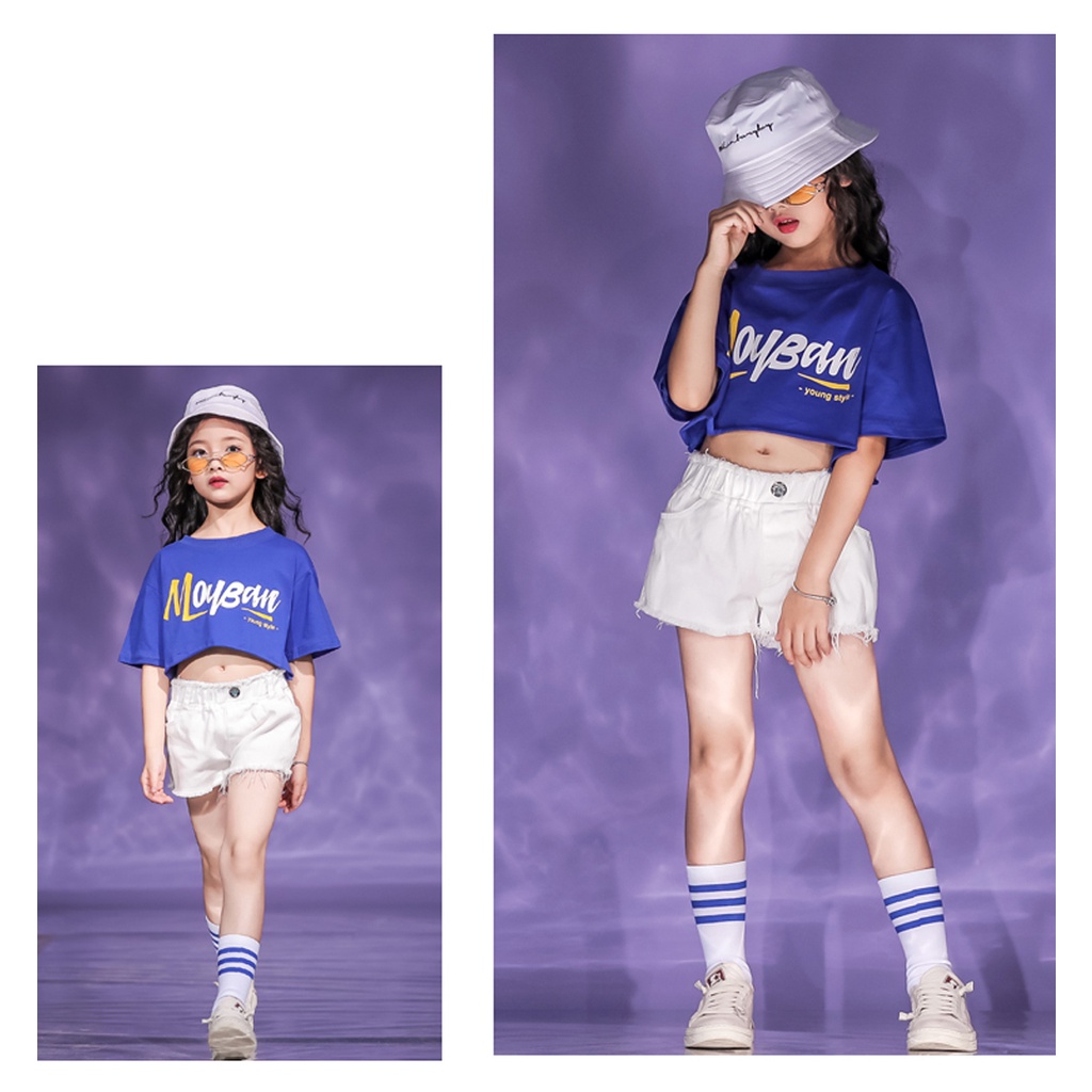 Bộ Trang Phục Nhảy Hip Hop Gồm Áo + Chân Váy Ngắn Phong Cách Hip Hop Cho Bé 4-16 Tuổi