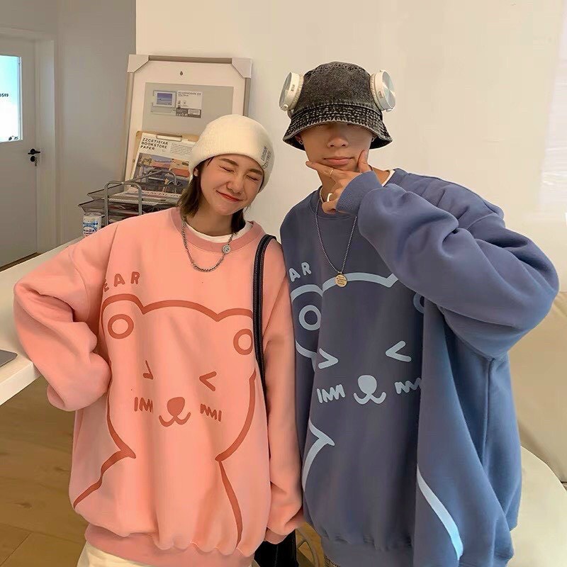 Áo Sweater Nỉ Tay Dài In Hình Gấu - Cho Nam Nữ Unisex Couple - PEKINA K137