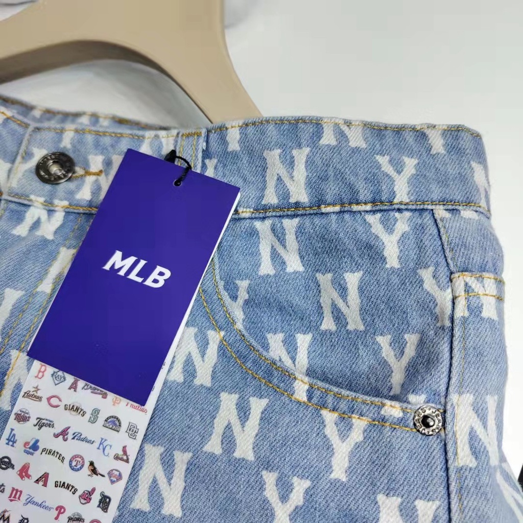 MLB Quần Short Denim Thêu Chữ NY Che Toàn Diện Phong Cách Hàn Quốc Thời Trang Mùa Hè Cho Nữ