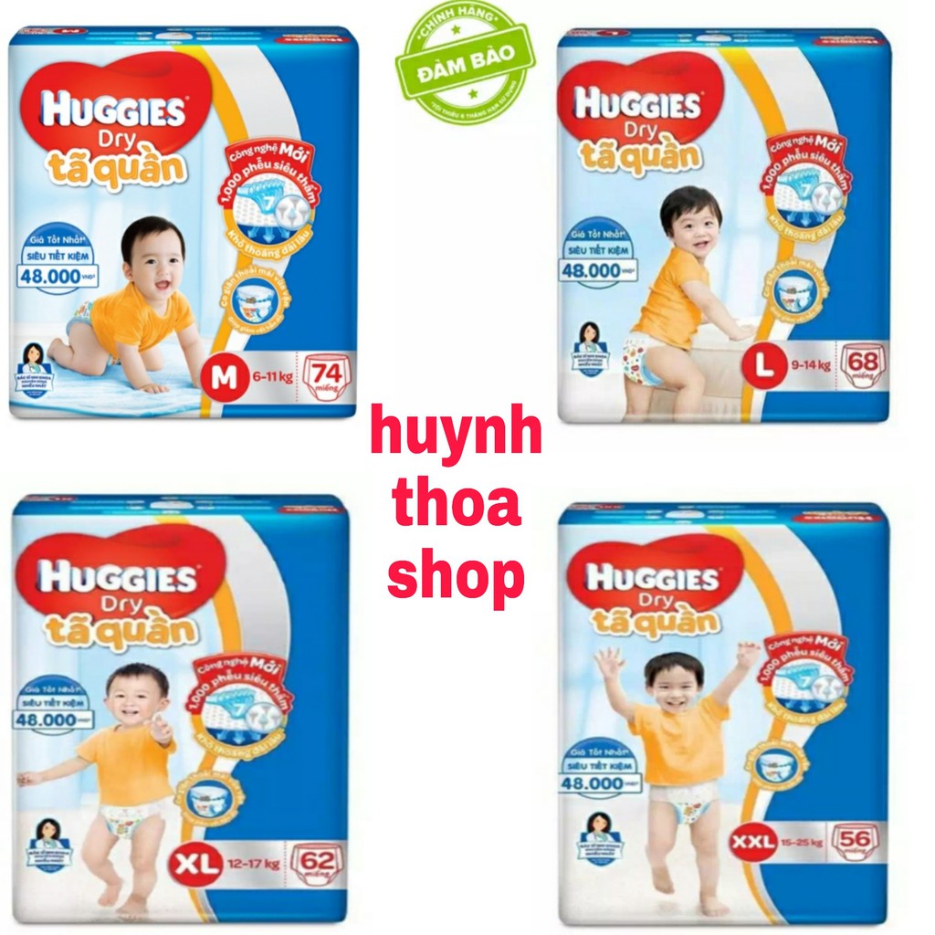 [ĐỦ SIZE] Tã Quần Huggie Cực Đại M74, L68, XL62, XXL56