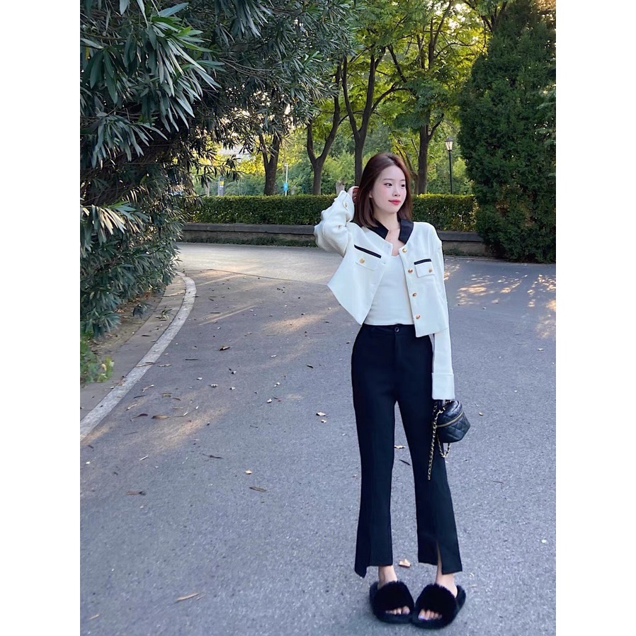 [Ảnh thật/Sẵn] Áo khoác dạ 2 lớp cổ viền đen khuy đồng siêu hot (tay sơ mi tháo rời)