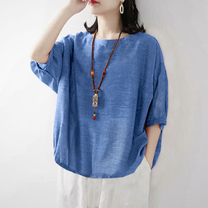Áo Thun Cotton Lanh Tay Ngắn Thời Trang Mùa Hè Mới 2022 Cho Phụ Nữ Trung Niên Size M-4xl