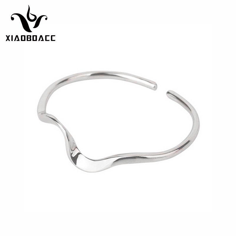 XiaoboACC Vòng Đeo Tay Bằng Bạc 925 Dạng Hở Thoáng Khí Phong Cách Hàn Quốc