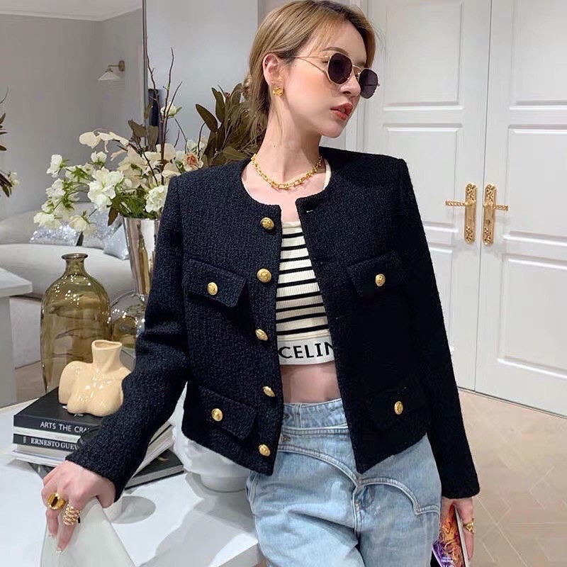 Áo khoác vải tweed màu đen giống Lisa BLACKPINK