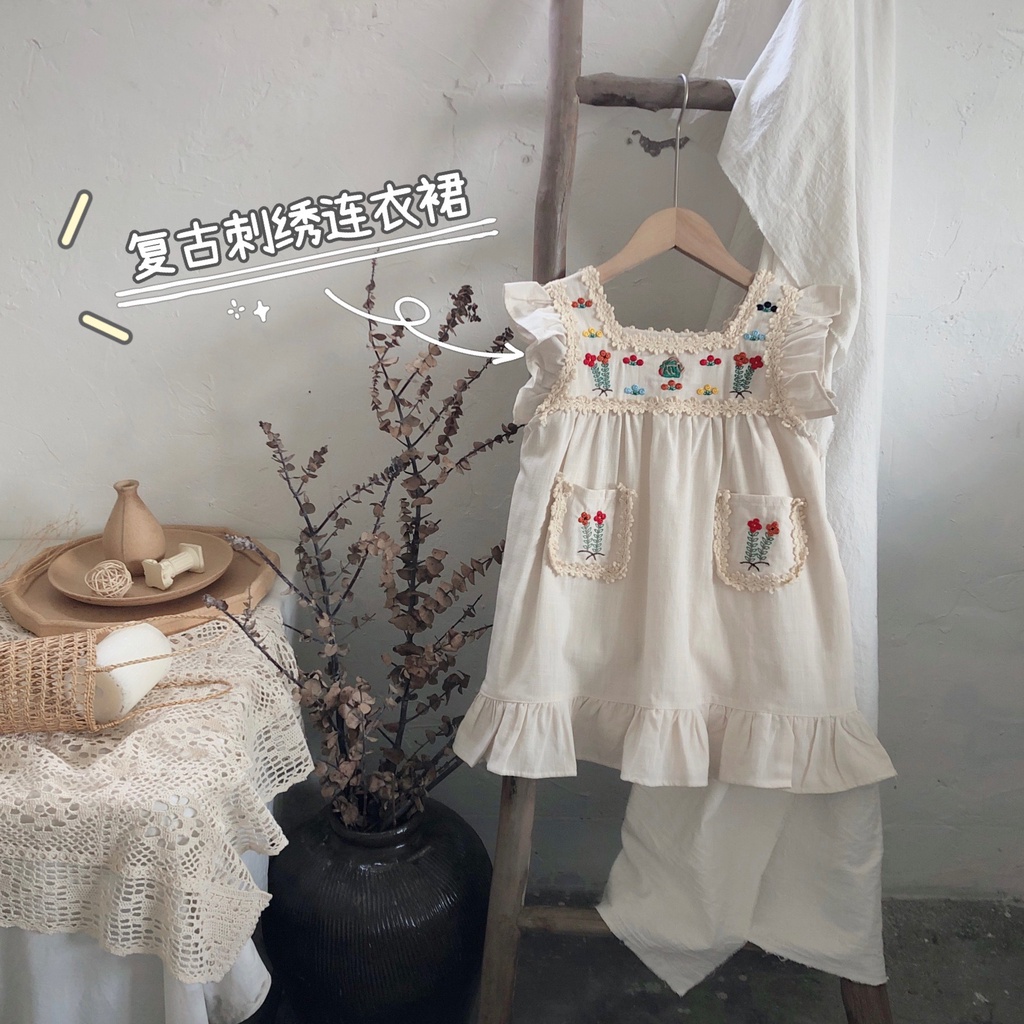 Đầm Công Chúa Không Tay Thêu Họa Tiết Phong Cách Hàn Quốc Cổ Điển Mẫu Mới Thời Trang Mùa Hè Cho Bé Gái