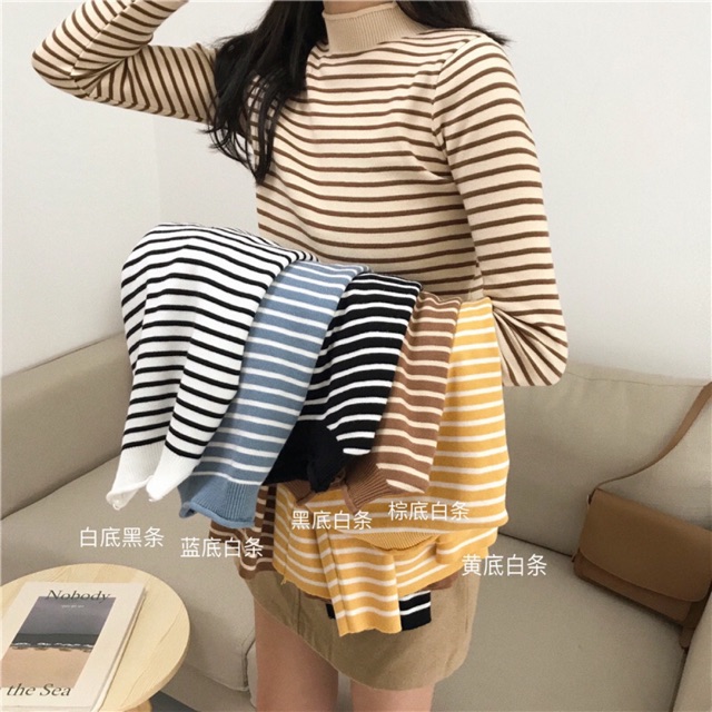 Áo len kẻ cổ xoắn ( KÈM ẢNH THẬT)
