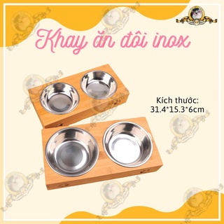 Khay Ăn Gỗ Cao Cấp Cho Chó Mèo (2 Chén)