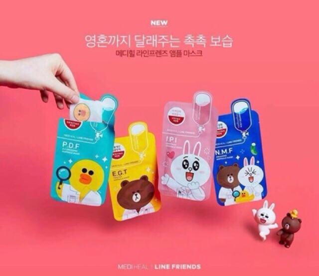 Mặt Nạ Gấu Thỏ Vịt MEDIHEAL LINE FRIENDS N.M.F AQUARING AMPOULE MASK