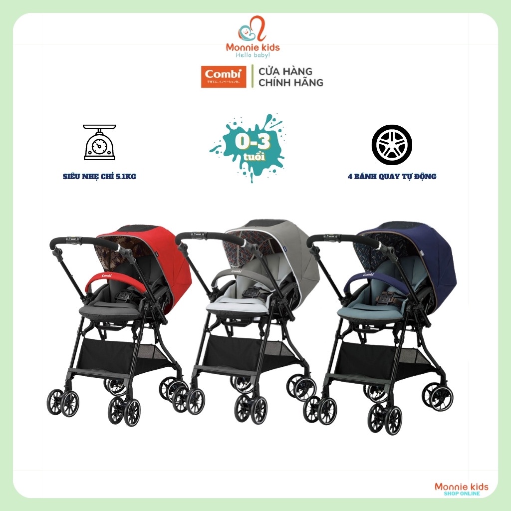 Xe đẩy gấp gọn 2 chiều cho bé Combi Sugocal Compact, xe nôi em bé siêu nhẹ - Monnie Kids