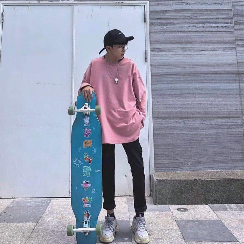 Áo thun trơn tay dài phong cách Hàn Quốc form rộng unisex