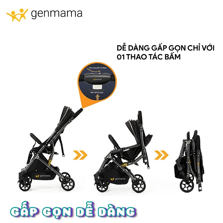 Xe đẩy gấp gọn siêu nhẹ 2 chiều trước - sau, 3 tư thế ngồi, ngả, nằm có tay kéo xe mẫu mới 2023. Xe đẩy cho bé du lịch