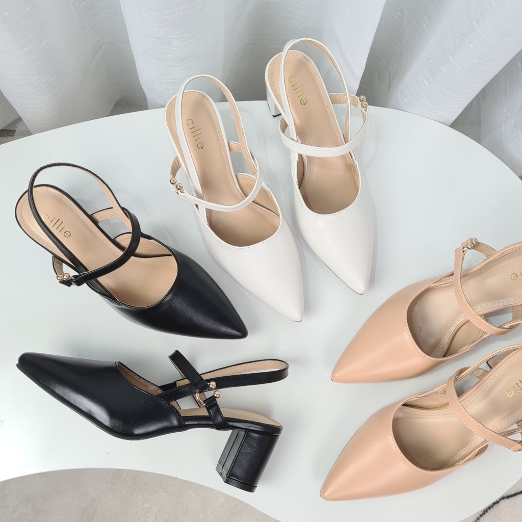 Giày cao gót slingback nữ bít mũi thời trang đế vuông mũi nhọn cao 5cm đi làm công sở đi tiệc Cillie 1115
