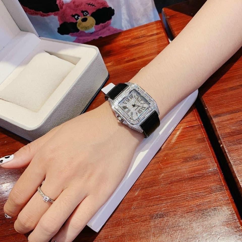Đồng Hồ Nữ Xcer Dây Da Mặt Vuông Đính Đá Sang Trọng Cao Cấp Chính Hãng