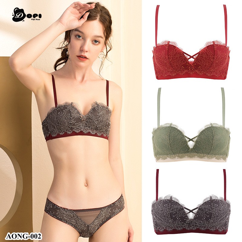 Bộ đồ lót áo ngực và quần lót nữ cao cấp không gọng phối ren AONG-002