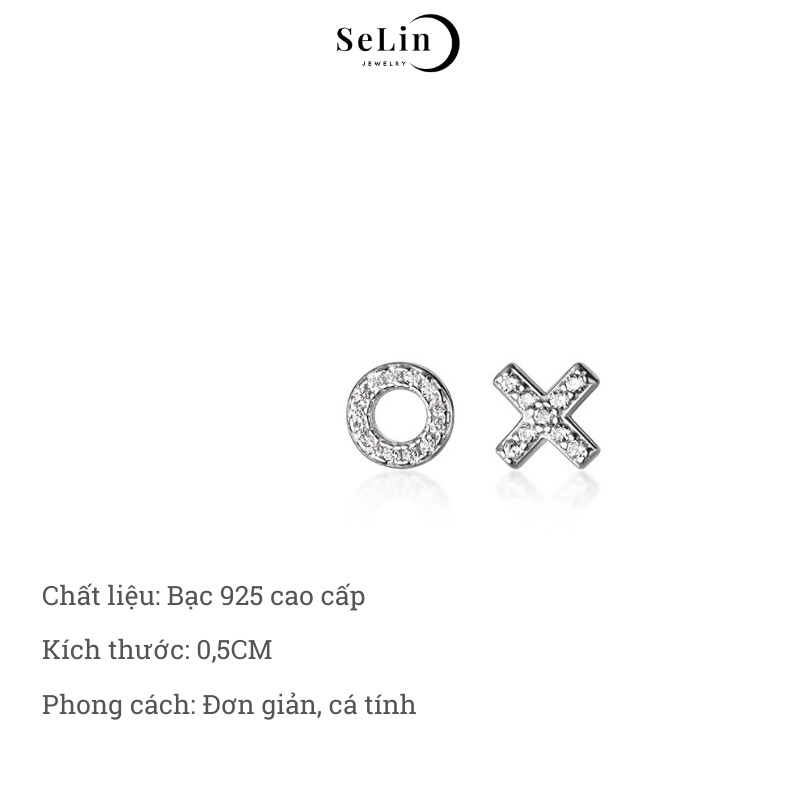 Khuyên tai bông tai bạc nữ 925 X O đính đá lấp lánh SELIN JEWELRY cá tính, đơn giản