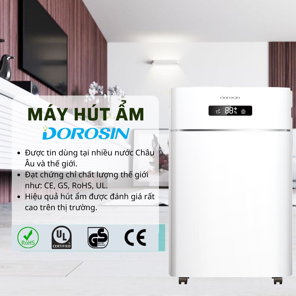 Máy hút ẩm lọc không khí khử khuẩn tạo ion âm Dorosin công suất 30 lít/ngày giao hỏa tốc HN