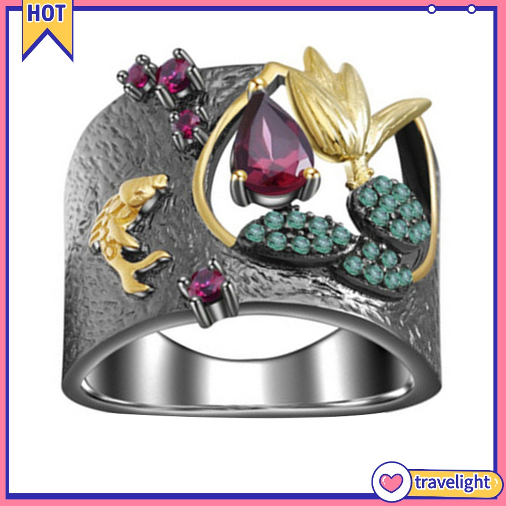 Nhẫn Đính Đá Ruby Giả K1 Phong Cách Vintage