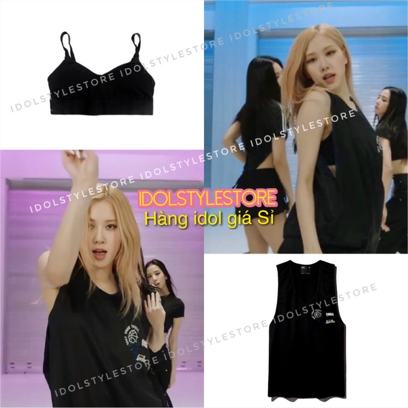 Áo set không tay sport kết hợp bra trong Shut down dance practice như Rosie Rose BP Rosé