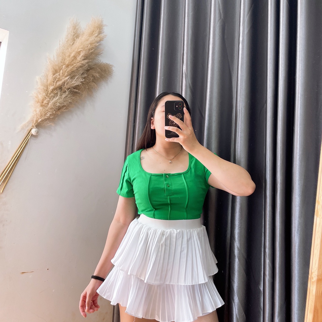 Áo Thun Nữ Bigsize Tay Ngắn Nút Croptop Hack Dáng Che Bụng Lên Phom Cực Xinh MÃ TNN
