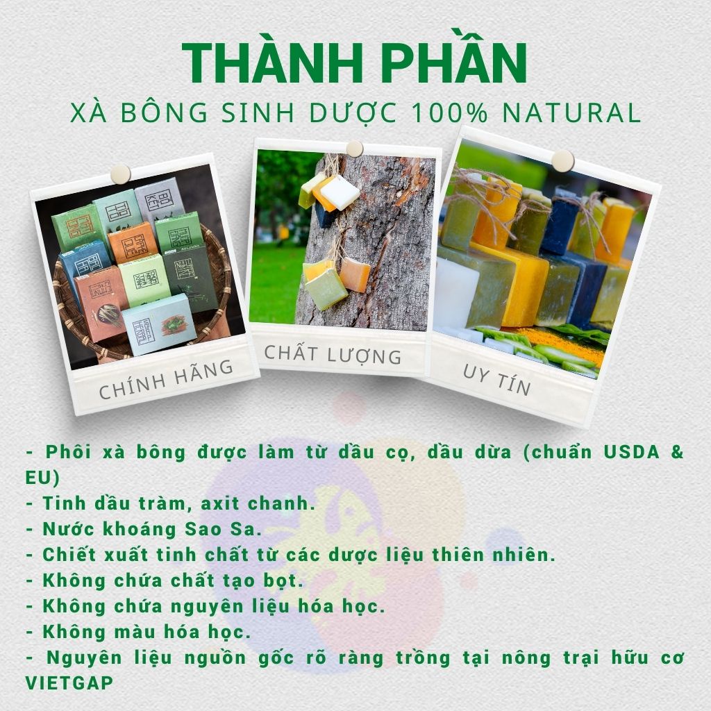 Xà Bông Sinh Dược giảm mụn lưng, giảm thâm, sáng da chiết xuất 100% thiên nhiên cục 100gr | BigBuy360 - bigbuy360.vn