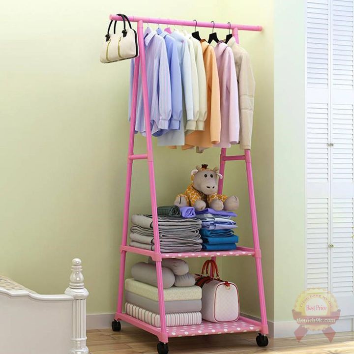 Kệ để đồ có bánh xe di động chữ A đa năng treo quần áo giày dép mũ nón