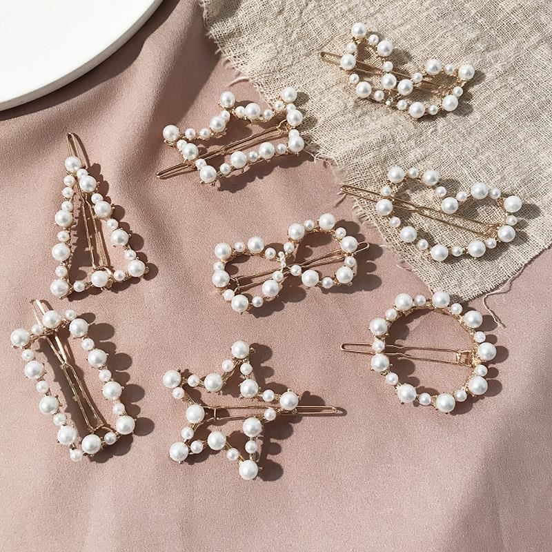 [5 mẫu] Kẹp tóc mái ngố hình học đính ngọc trai nhân tạo KT31-6