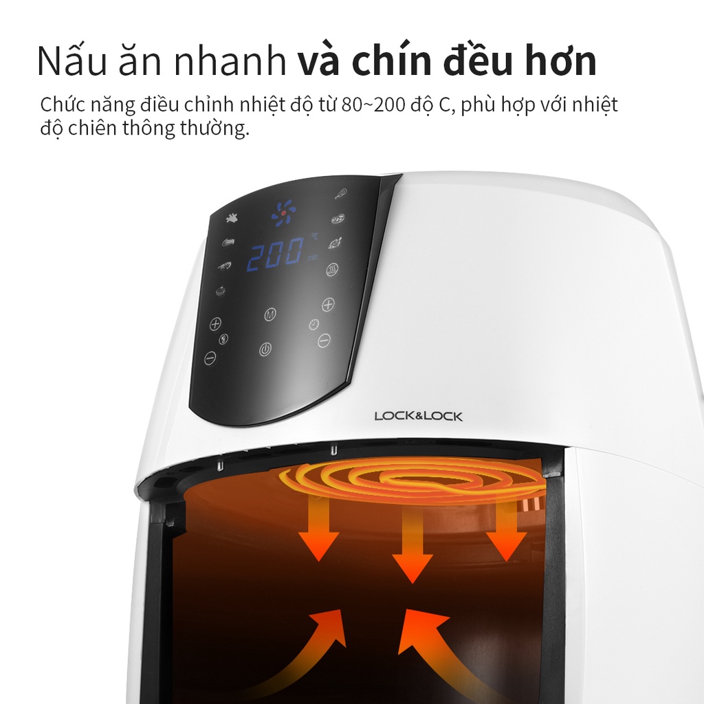 Nồi Chiên Không Dầu Lock&amp;Lock Jumbo Plus Air Fryer 5.2L Màu-đen EJF357BLK