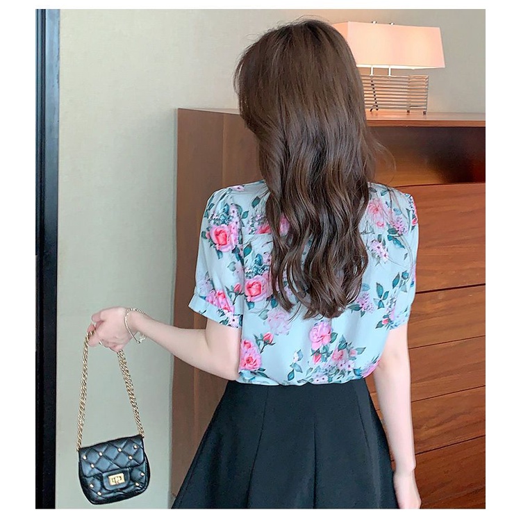 Áo Sơ Mi Chiffon Tay Ngắn Cổ Búp Bê In Họa Tiết Hoa Thời Trang Mùa Hè Kiểu Mới Cho
