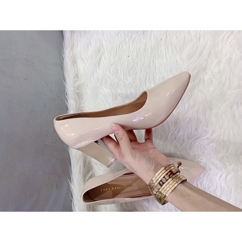 giầy gót trụ 7 p mũi nhọn da bóng siêu mềm chắc chân !!!