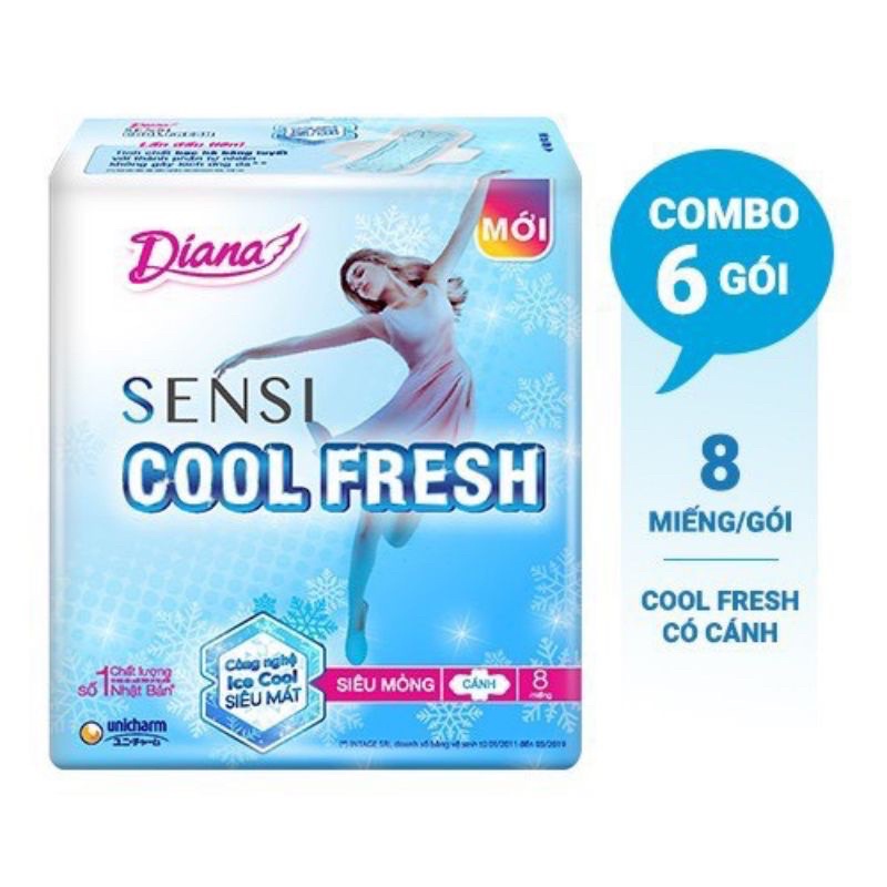 BĂNG VỆ SINH DIANA SESI COOL FRESH SIÊU MỎNG CÁNH,KHÔNG CÁNH