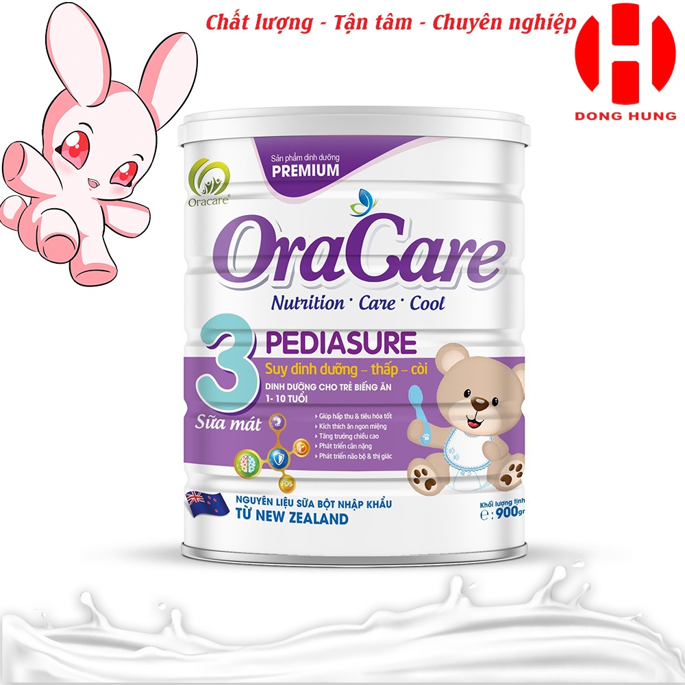 Sữa OraCare 3 PEDIASURE - Sữa dinh dưỡng cho trẻ suy dinh dưỡng, thấp, còi - Sữa cho trẻ từ 1-10 tuổi lon 900g
